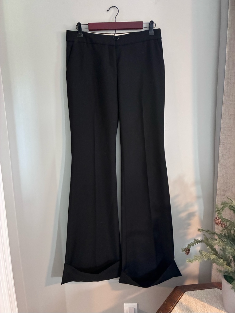 Stella McCartney Wool and Mohair Black Wide Leg Cuffed Hem Pants Size 40